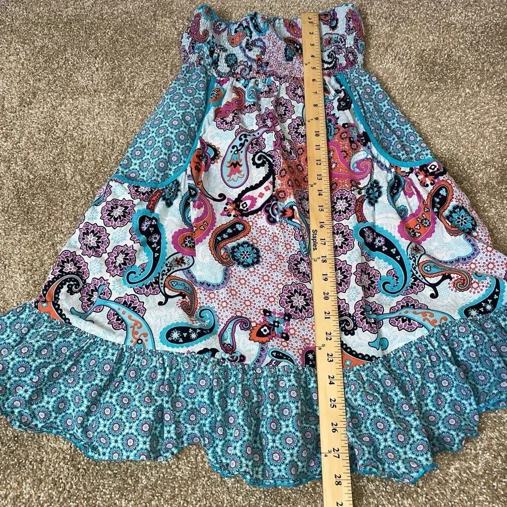 No Boundaries dress sleeveless smocked top large front pockets ruffle hem SZ LG